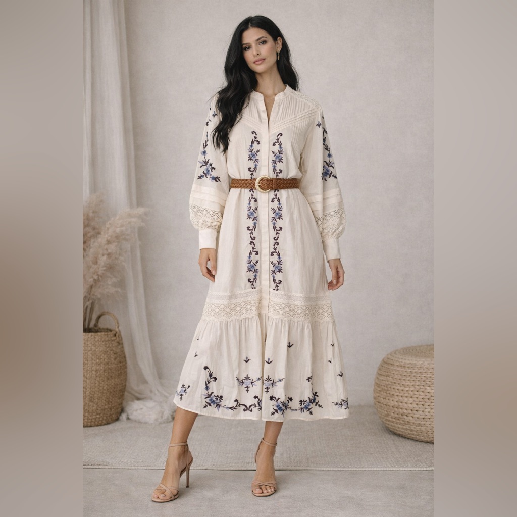 Cleobella Heidi Midi Dress Xs Ivory Boho Embroidered Organic Cotton Nwt $330